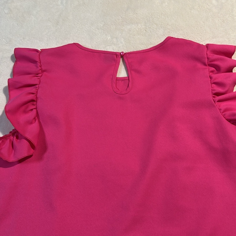Hot Pink Ruffle Sleeve Blouse - Picture 3 of 3